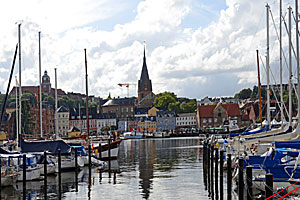Lystbådehavnen og havneområdet i Frensborg, velnok den mest populære nordtyske by