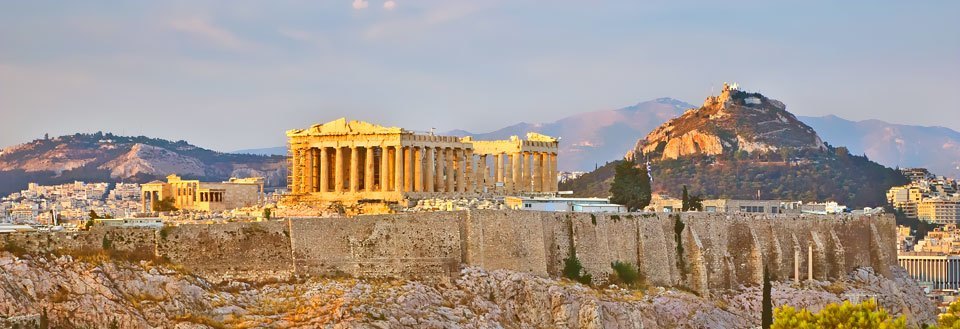 Akropolis i Athen, Grækenland, med Parthenon-templet i solnedgangen.