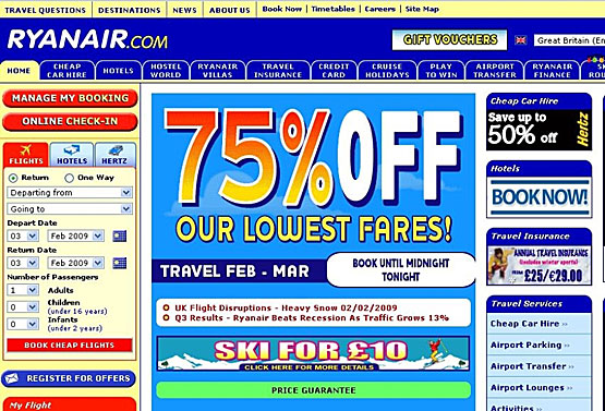 Sådan så den første Ryanair hjemmeside ud